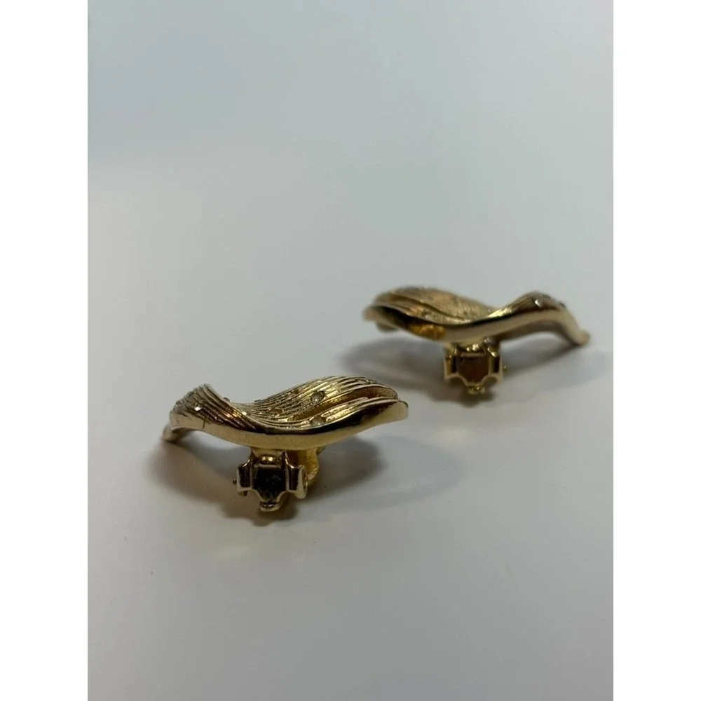 Earrings Statement‎ Pieces Vintage Elegant Gold Tone Rhinestone Feather